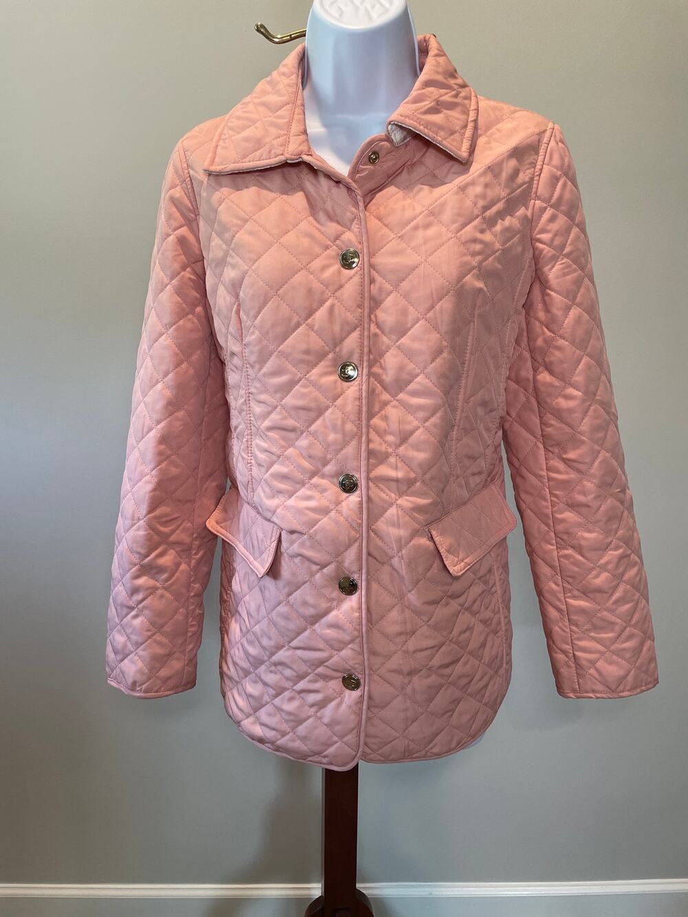 Chico’s Pink Quilted Jacket Size 1 US Size M Lightweight Zip‑Front